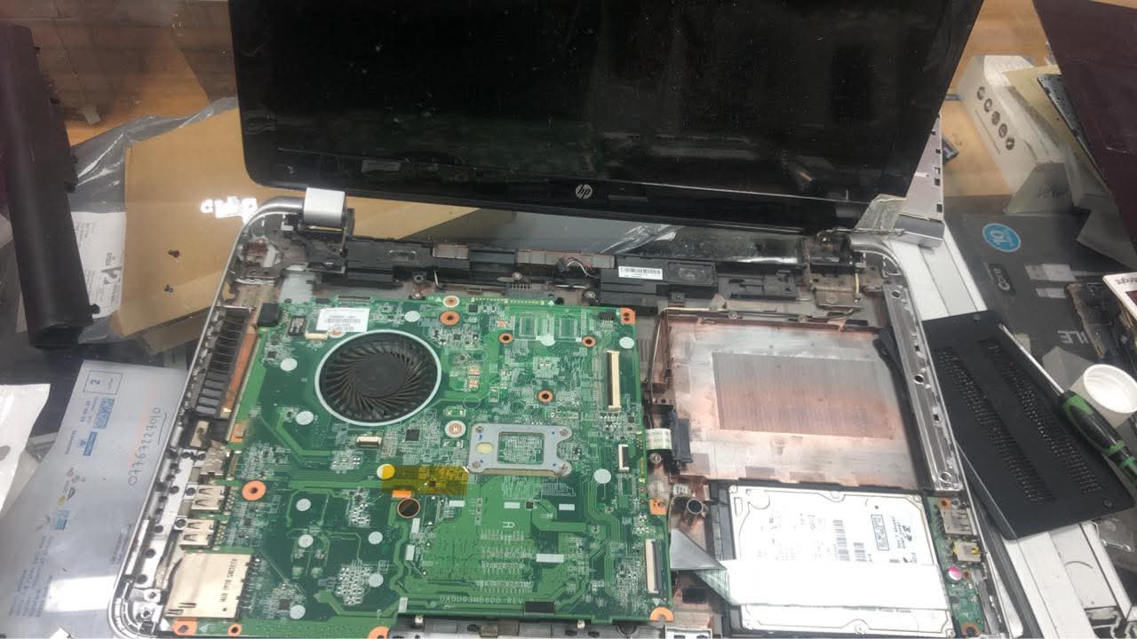 Laptop motherboard repair in progress